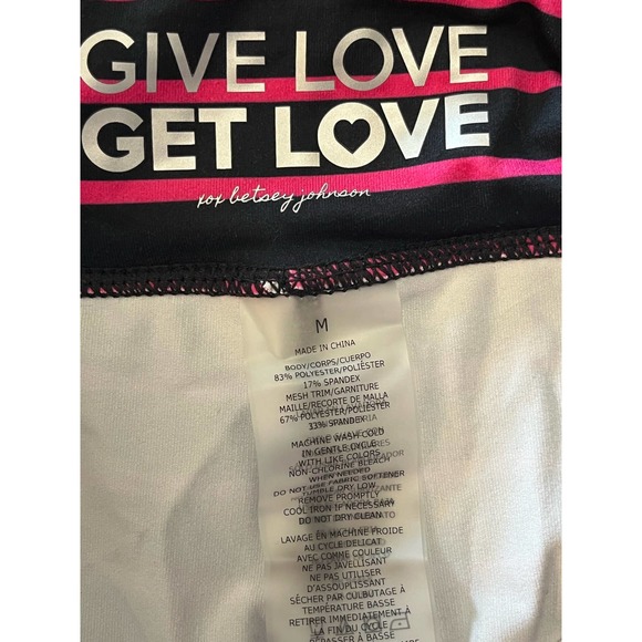 Pop Betsey Johnson Capri Leggings Black Pink Stripe Athletic Workout Size M - Picture 3 of 5